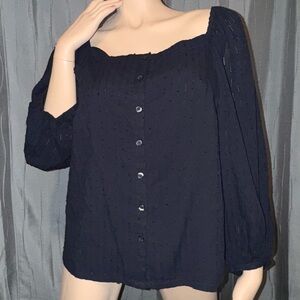 New with tags Ann Taylor Navy Button-Up Puff Sleeve Blouse